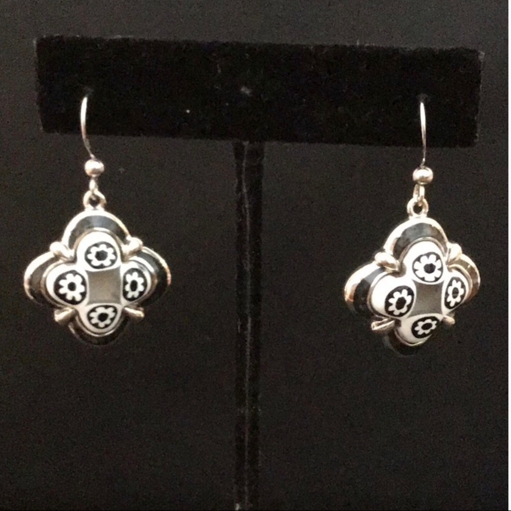 Murano Millefiori Flower shape silver earrings